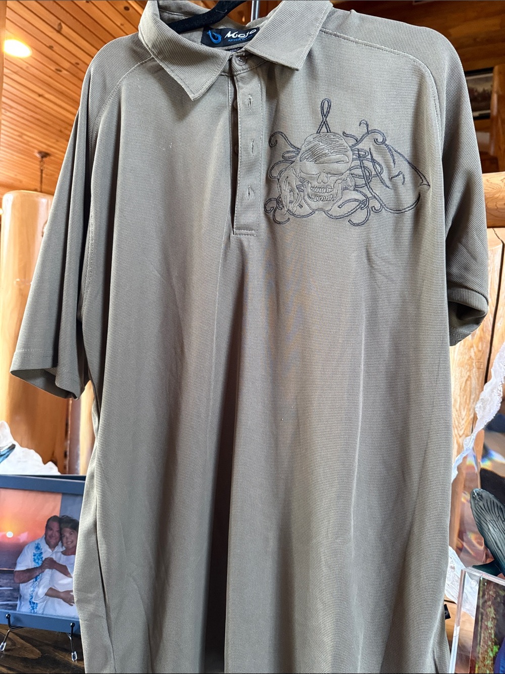 Men's Short-Sleeve Polo in Olive with Skull Graphic